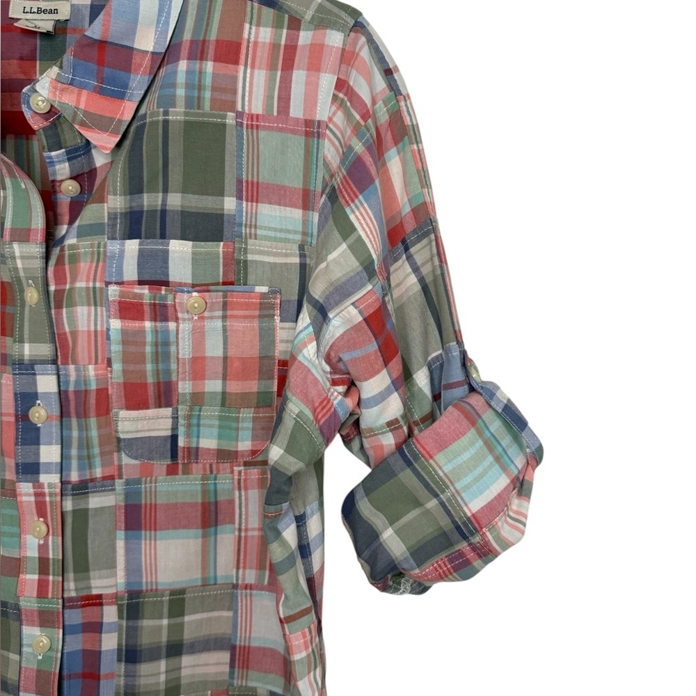 L.L Bean Madras Plaid Patchwork Button Adjustable… - image 4